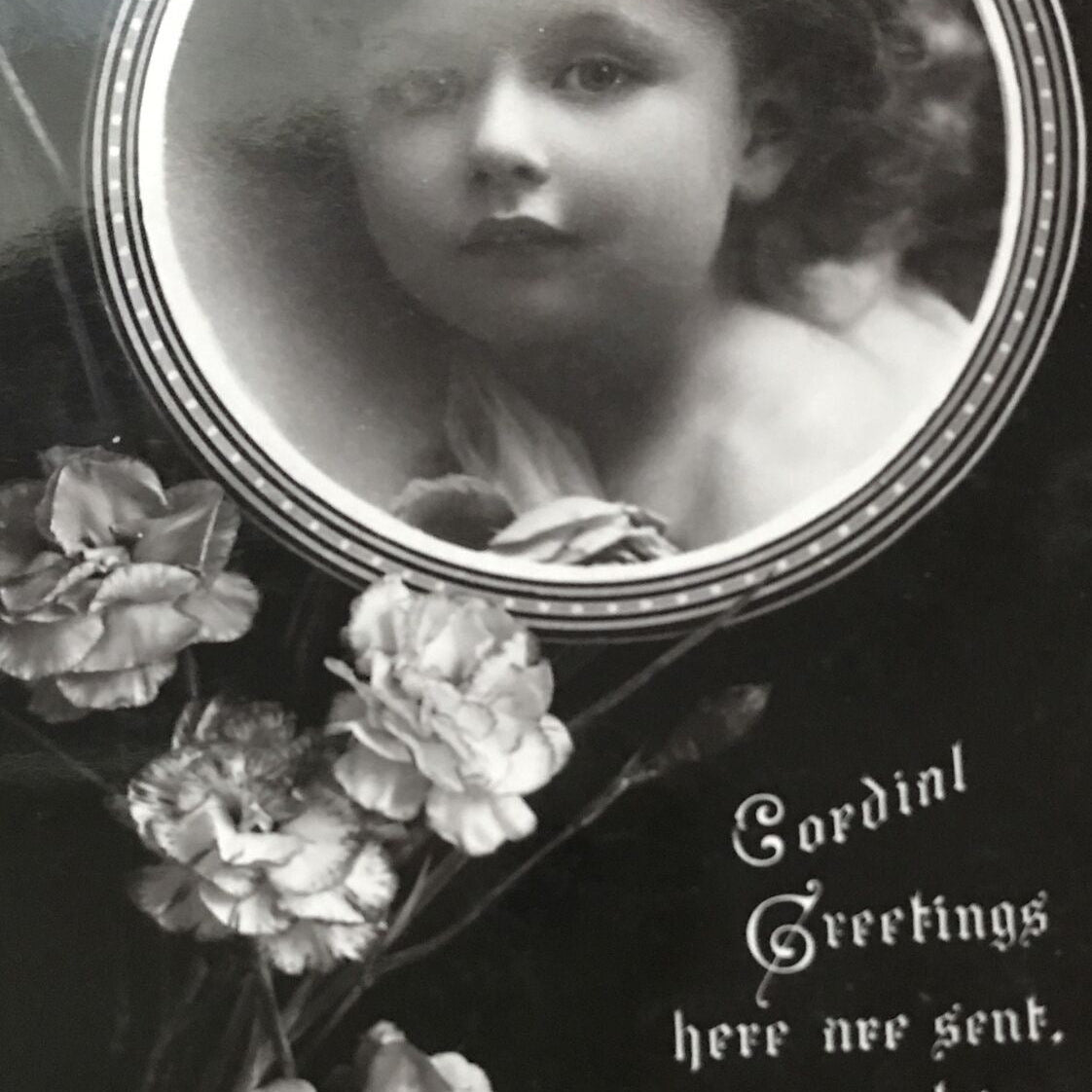Antique Greetings Postcard RP Sweet Girl With Flowers ‘Cordial Greetings’ 1908