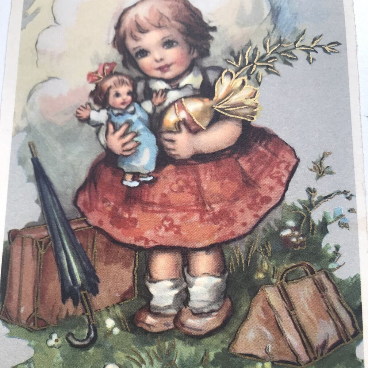 Vintage French Greetings Postcard EASTER JOYEUSES PÂQUES cute Retro Girl Egg