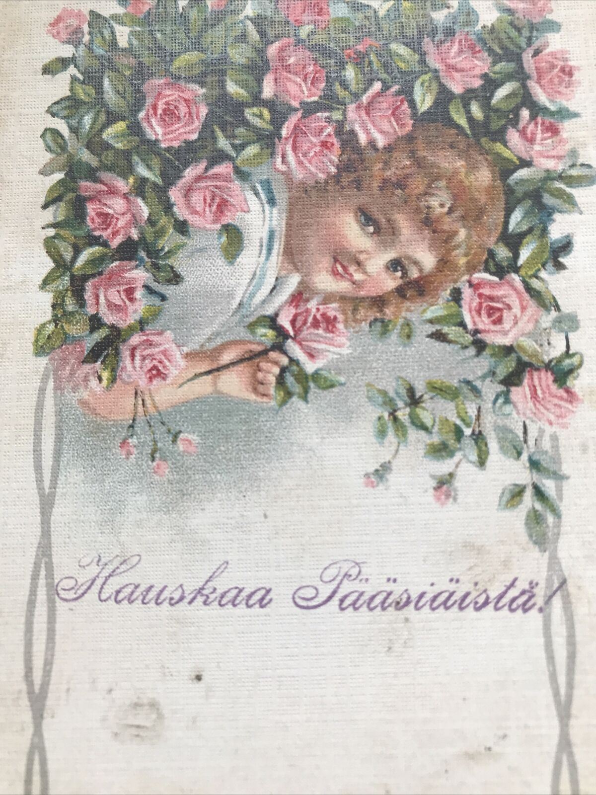 Vintage Greetings EASTER POSTCARD Finnish Finland Hauskaa Paasiaista Pretty