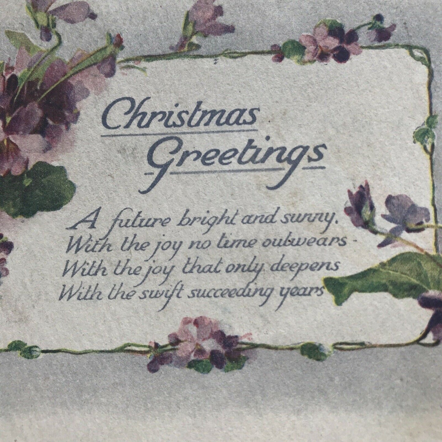 Vintage CHRISTMAS GREETINGS POSTCARD Pretty Watercolour Flowers And Nice Poem