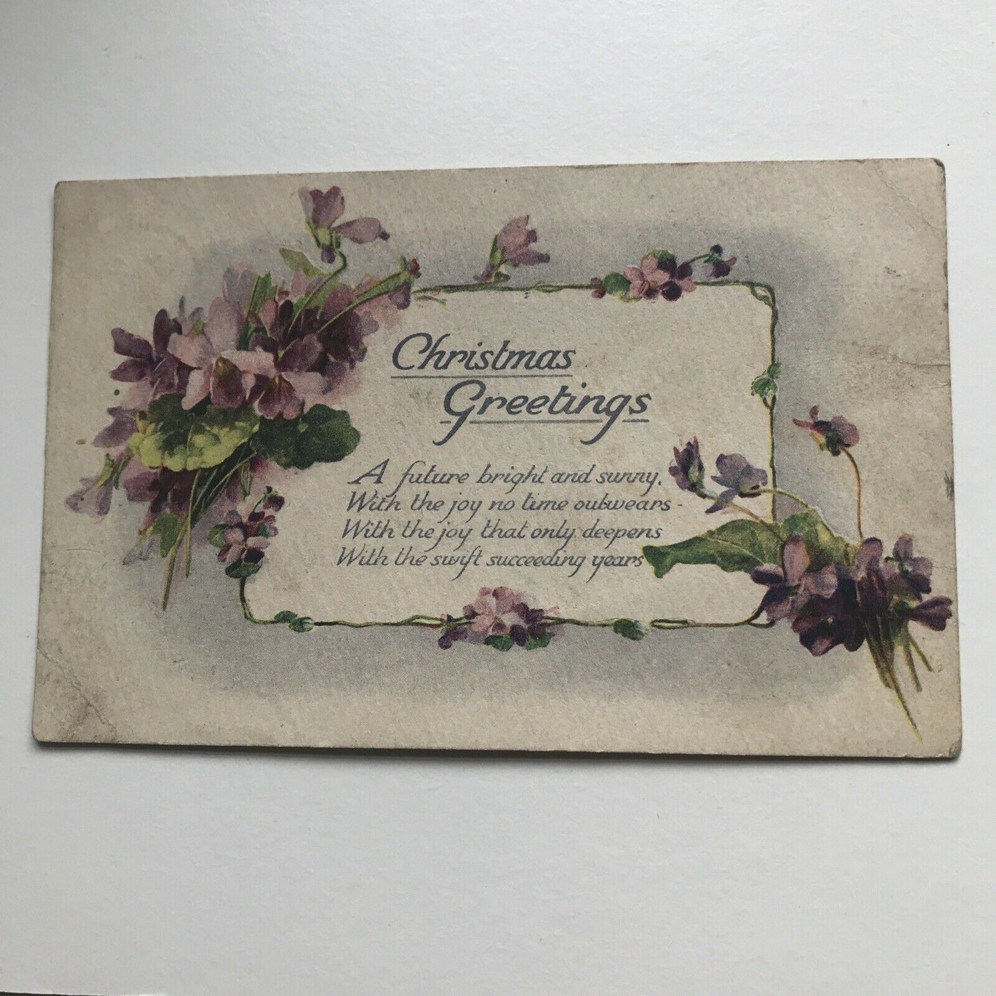 Vintage CHRISTMAS GREETINGS POSTCARD Pretty Watercolour Flowers And Nice Poem
