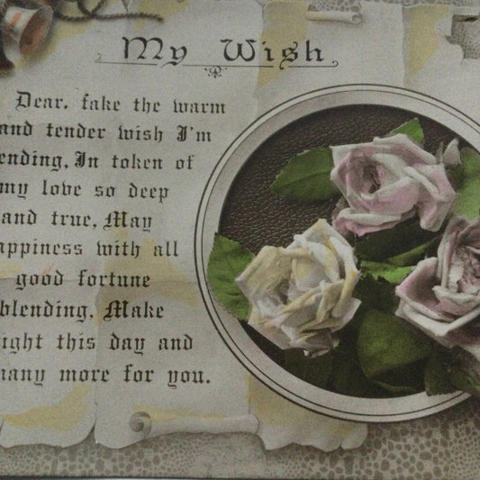 Antique Birthday Greetings Postcard Roses Hand Tinted Nice Poem