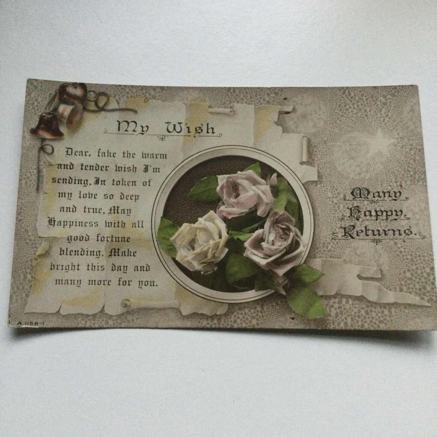 Antique Birthday Greetings Postcard Roses Hand Tinted Nice Poem