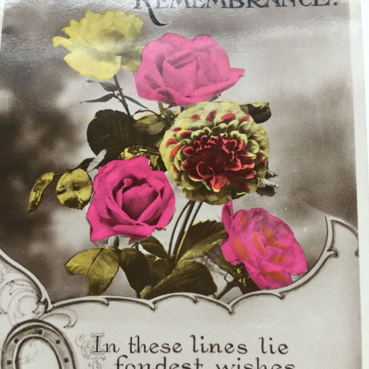 Vintage Birthday Greetings Postcard Pink Roses Lucky Horseshoe 1931 Pretty Poem