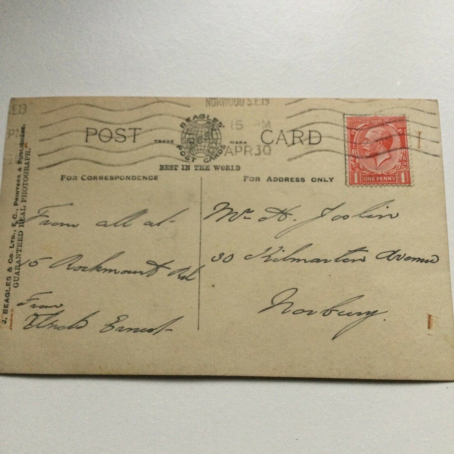 Vintage NEPHEW Birthday Greetings Postcard Poem 1930 RP J Beagles & Co Roses