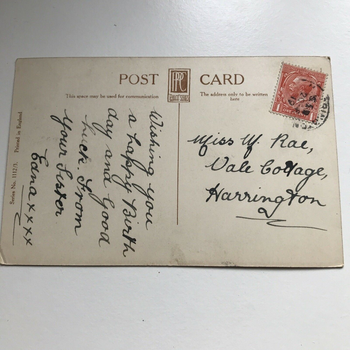 Antique Tinted Sepia POSTCARD HAPPY BIRTHDAY. Pretty Woman & Nice Poem 1919. Pink heart design.