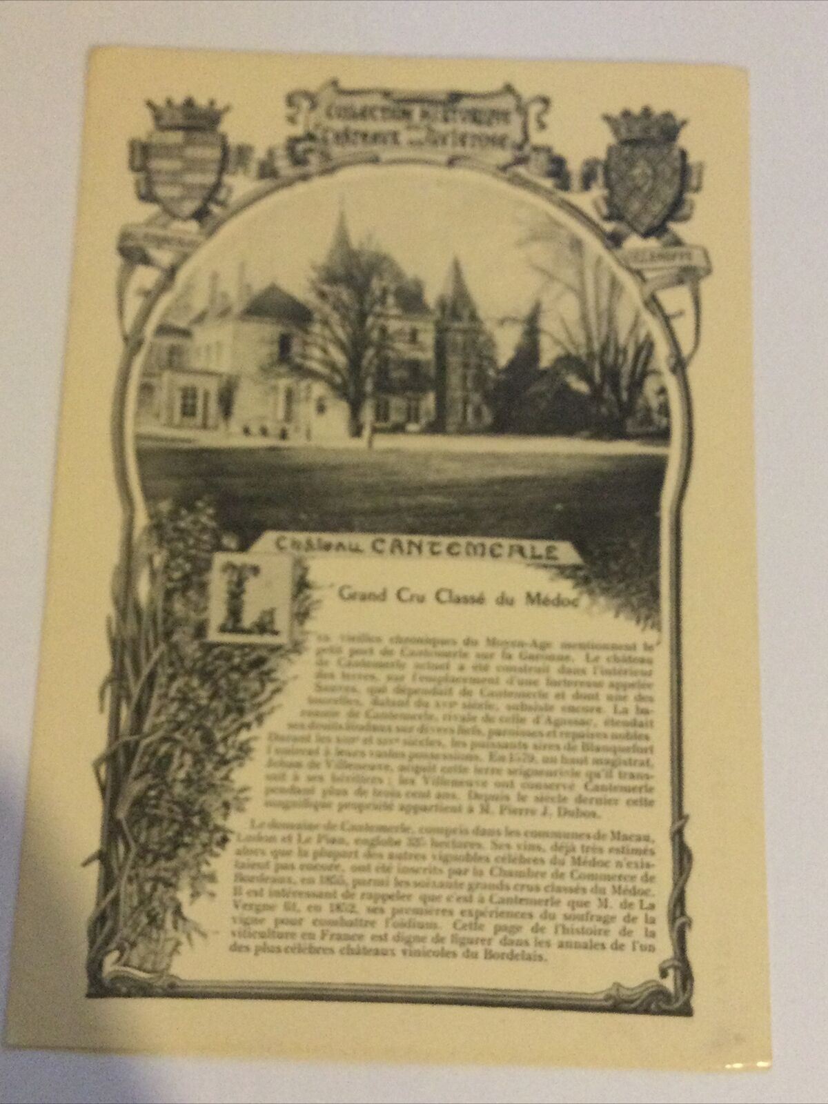 Vintage Sepia Postcard Chateau Cantemerle Picture And History In French. Unposted.