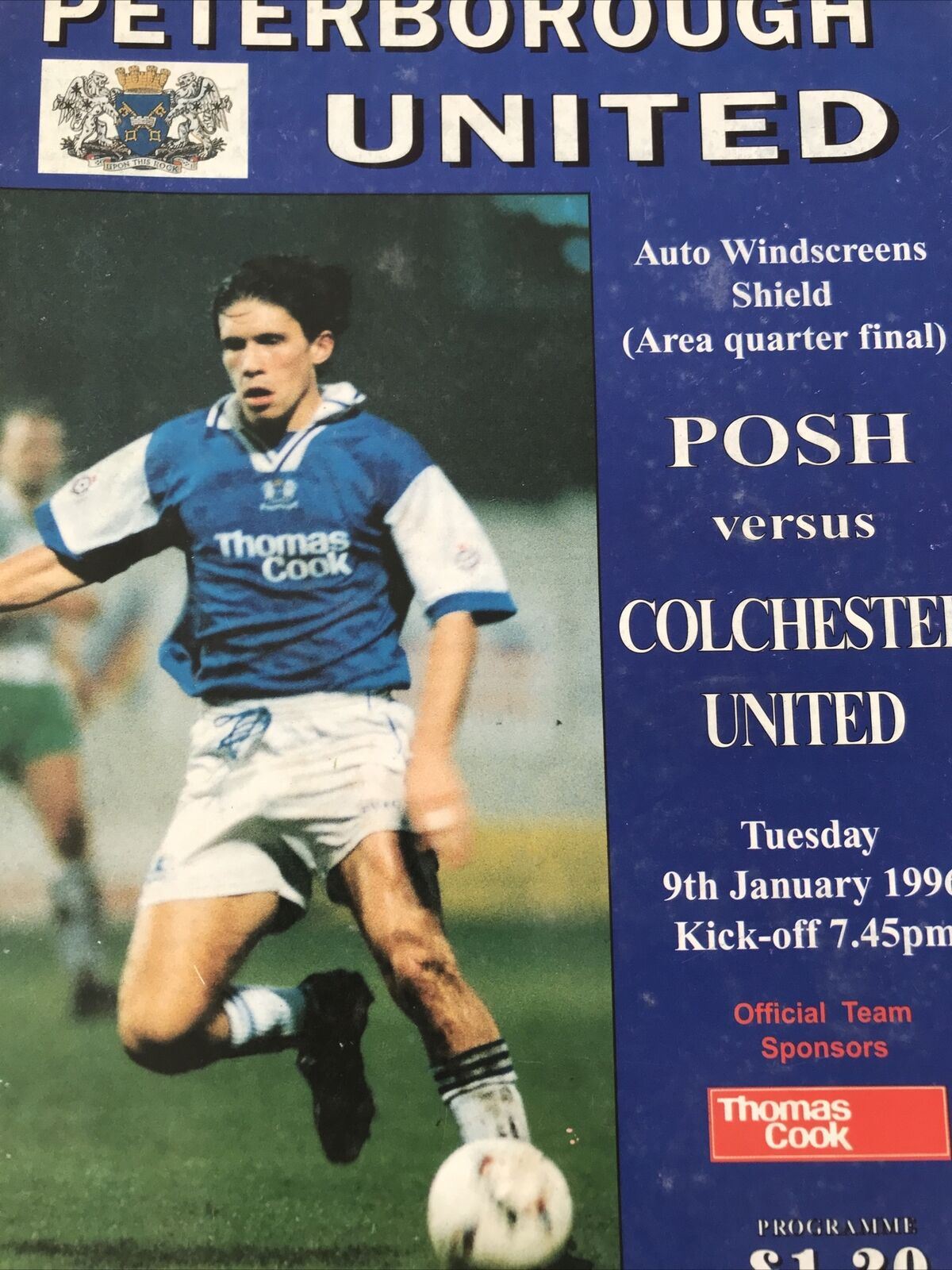 Vintage 90s Football Programme PETERBOROUGH UTD V COLCHESTER UTD 1996 1/4 Final