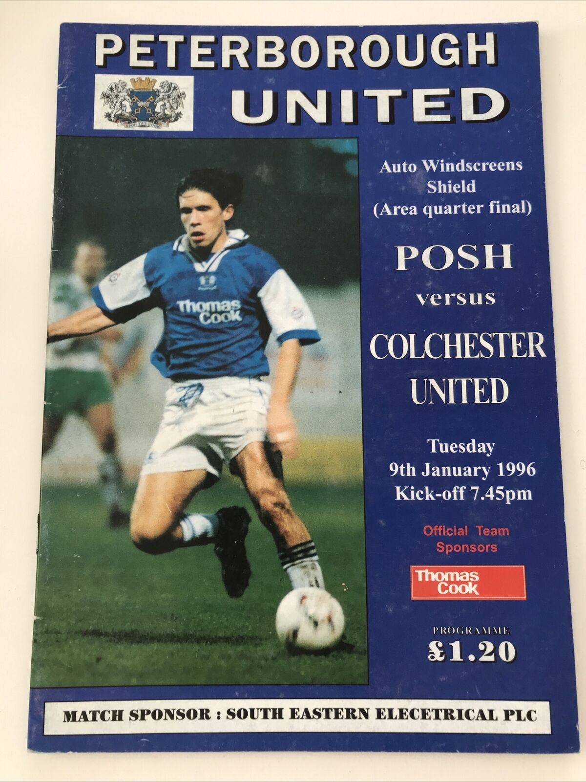 Vintage 90s Football Programme PETERBOROUGH UTD V COLCHESTER UTD 1996 1/4 Final