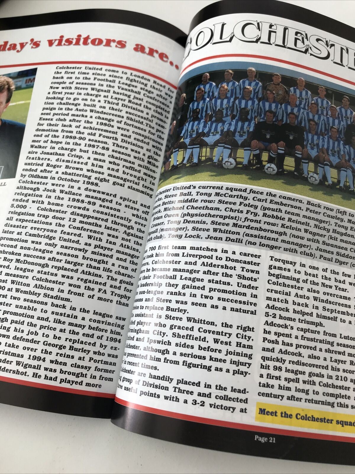 Vintage 90s Football Programme PETERBOROUGH UTD V COLCHESTER UTD 1996 1/4 Final