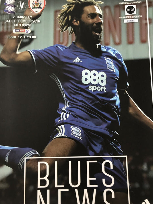 Football Programme BLUES NEWS - BIRMINGHAM CITY V BARNSLEY 3rd Dec 2016