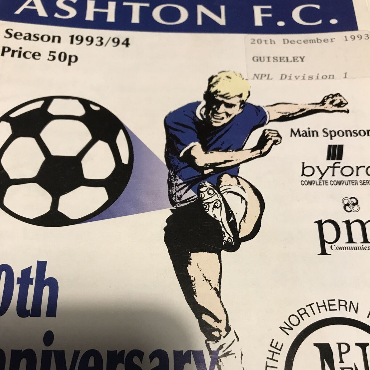 Football Programme Vintage 90s CURZON ASHTON V GUISELEY Dec 1993
