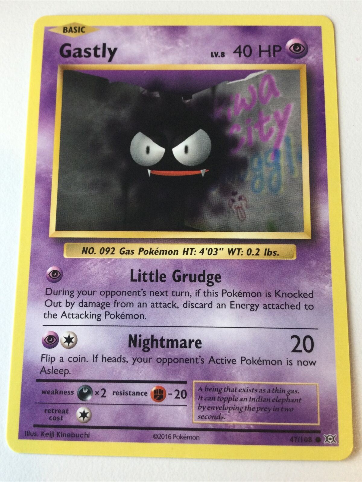 2016 Pokemon Card GASTLY 47/108 Pack Fresh