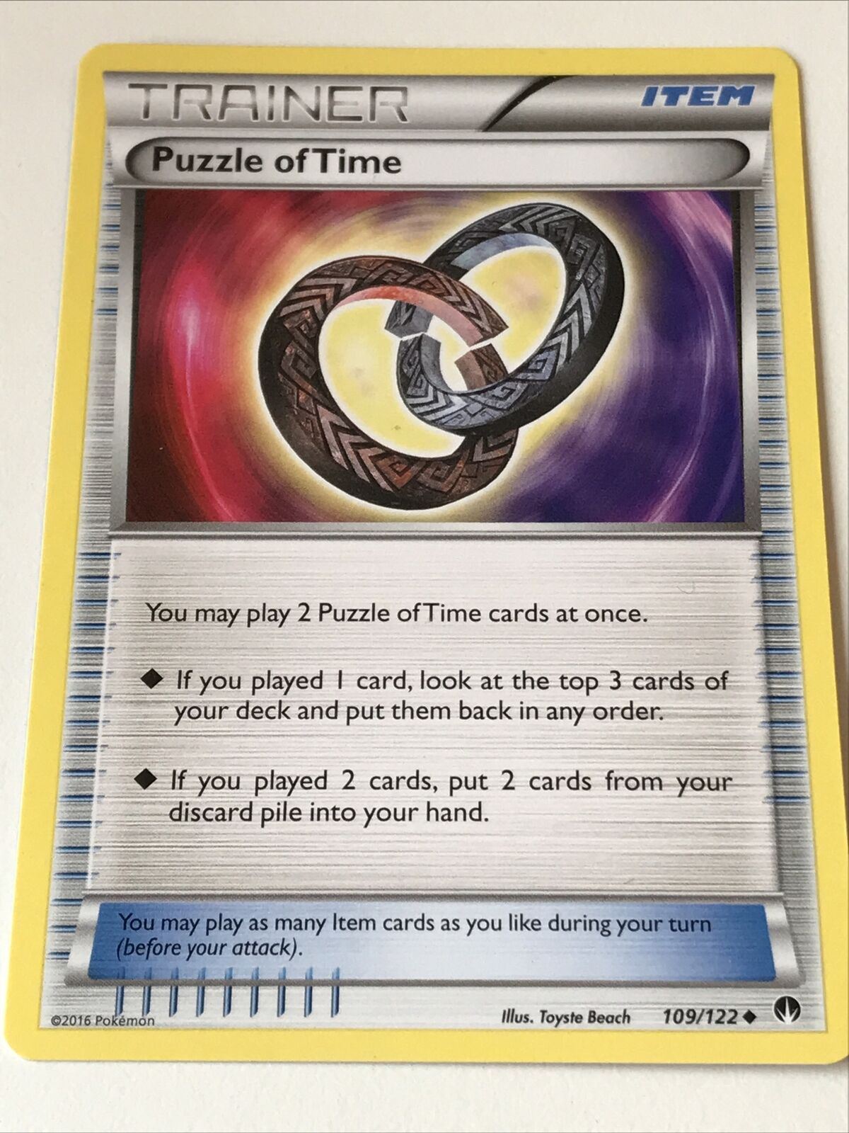 2016 Pokemon Card Puzzle Of Time Trainer Item 109/122 Pack Fresh