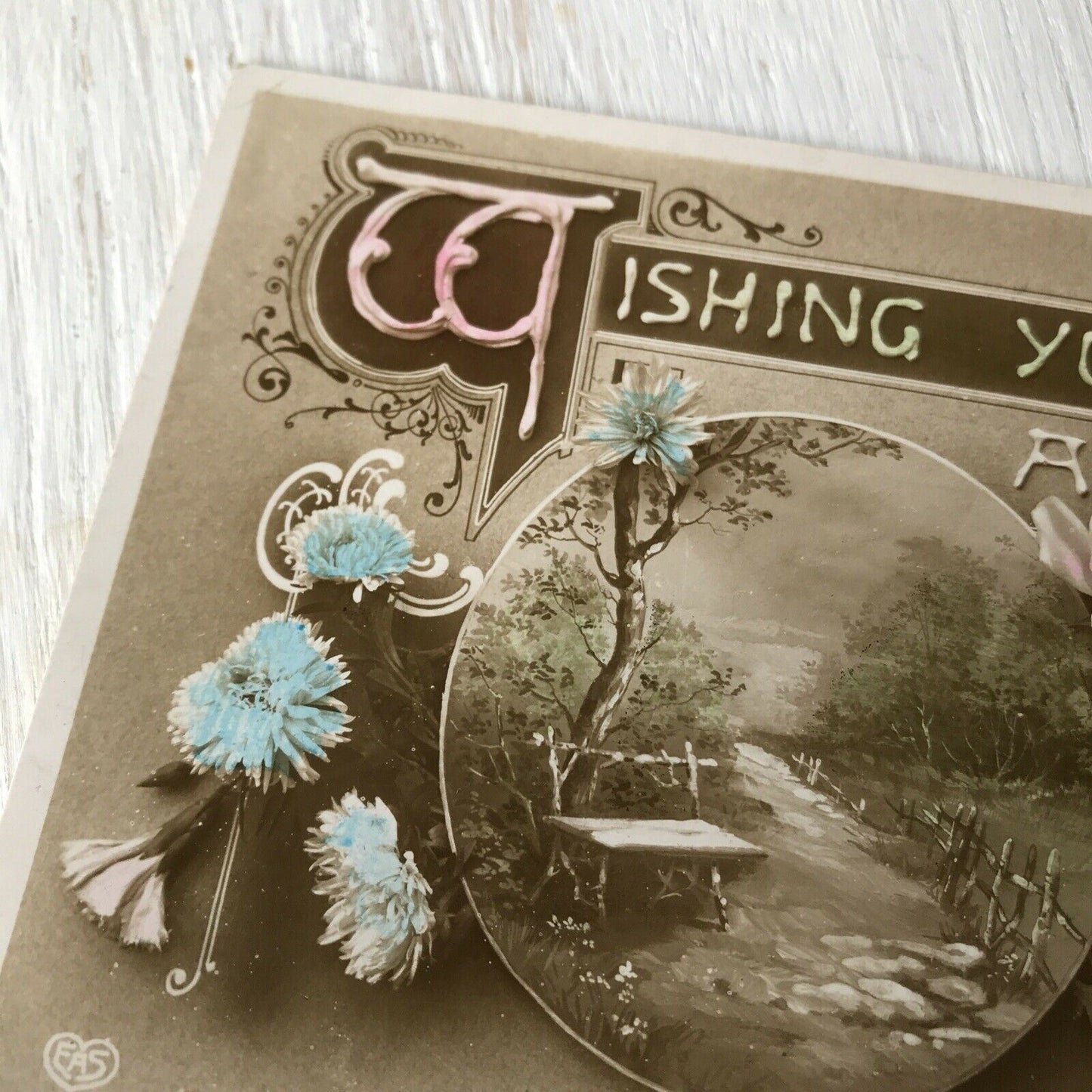Vintage Antique EASTER Postcard Hand Tinted. Scenic Floral Sepia 1913 Schwerdtie