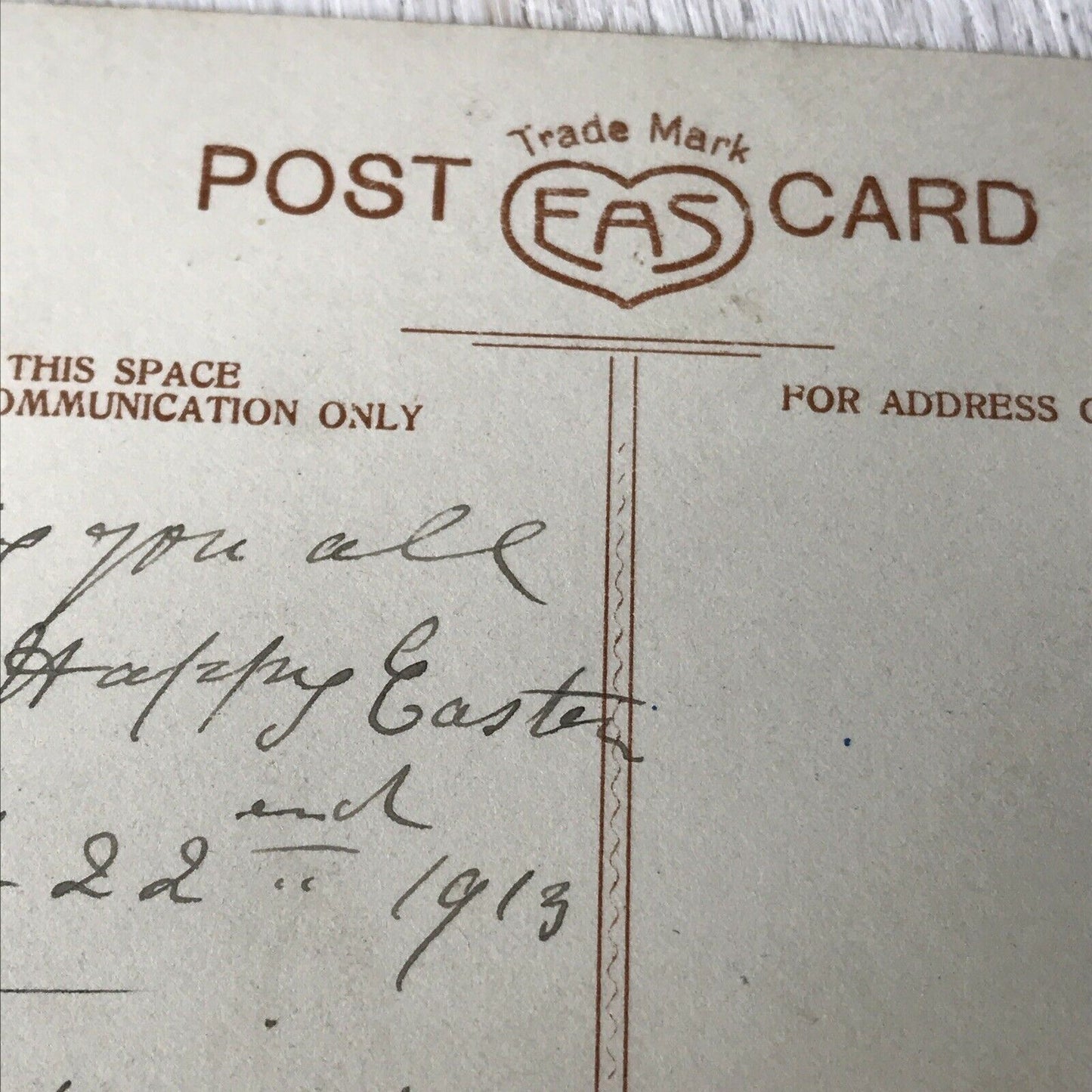 Vintage Antique EASTER Postcard Hand Tinted. Scenic Floral Sepia 1913 Schwerdtie
