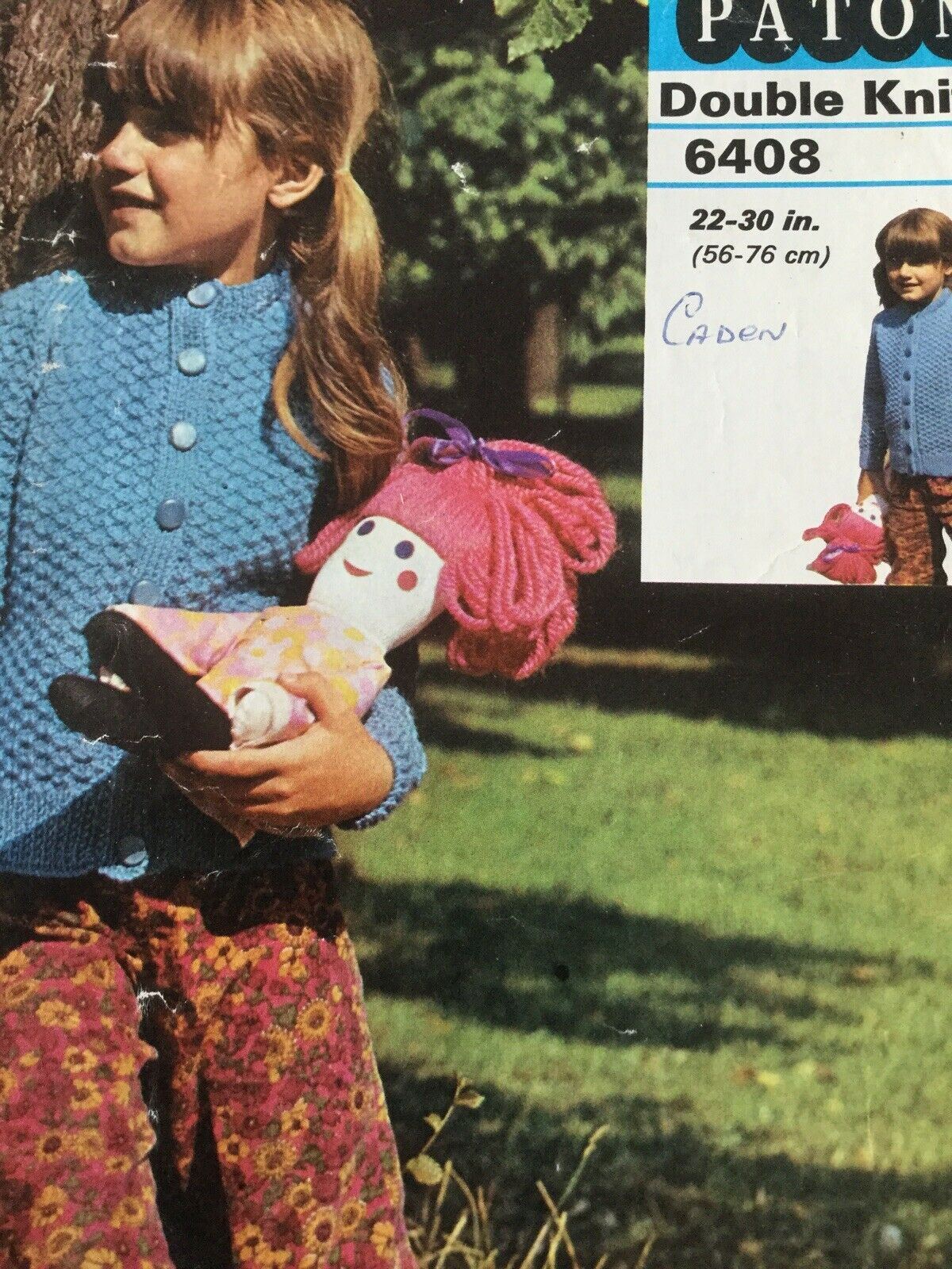 Vintage Knitting Pattern 1970s Girls Raglan Cardigan Patons 6408 22-30”