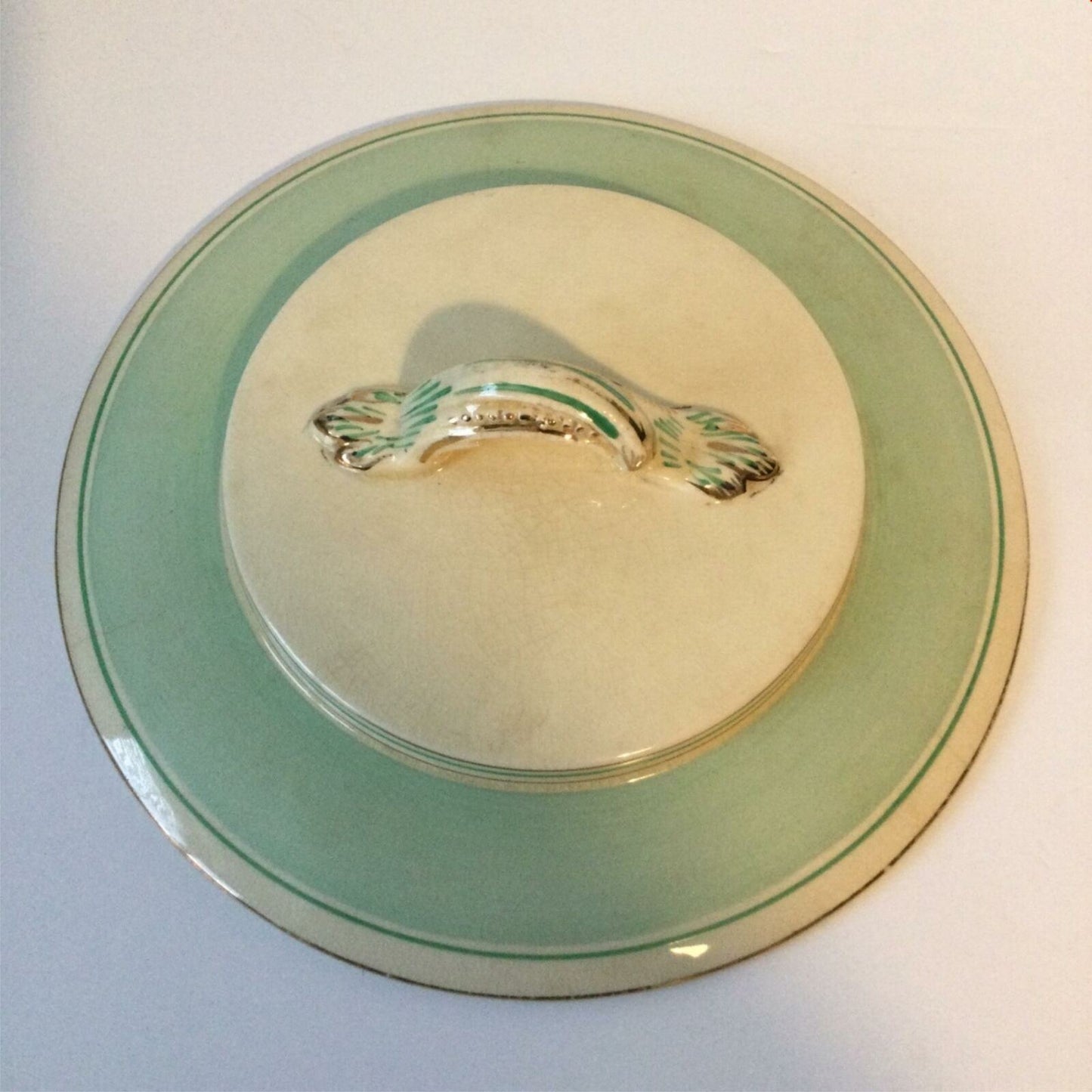 VINTAGE 1930s BURLEIGH WARE 'TUDOR' TUREEN LID SPARE Green & Ivory 8'' diameter