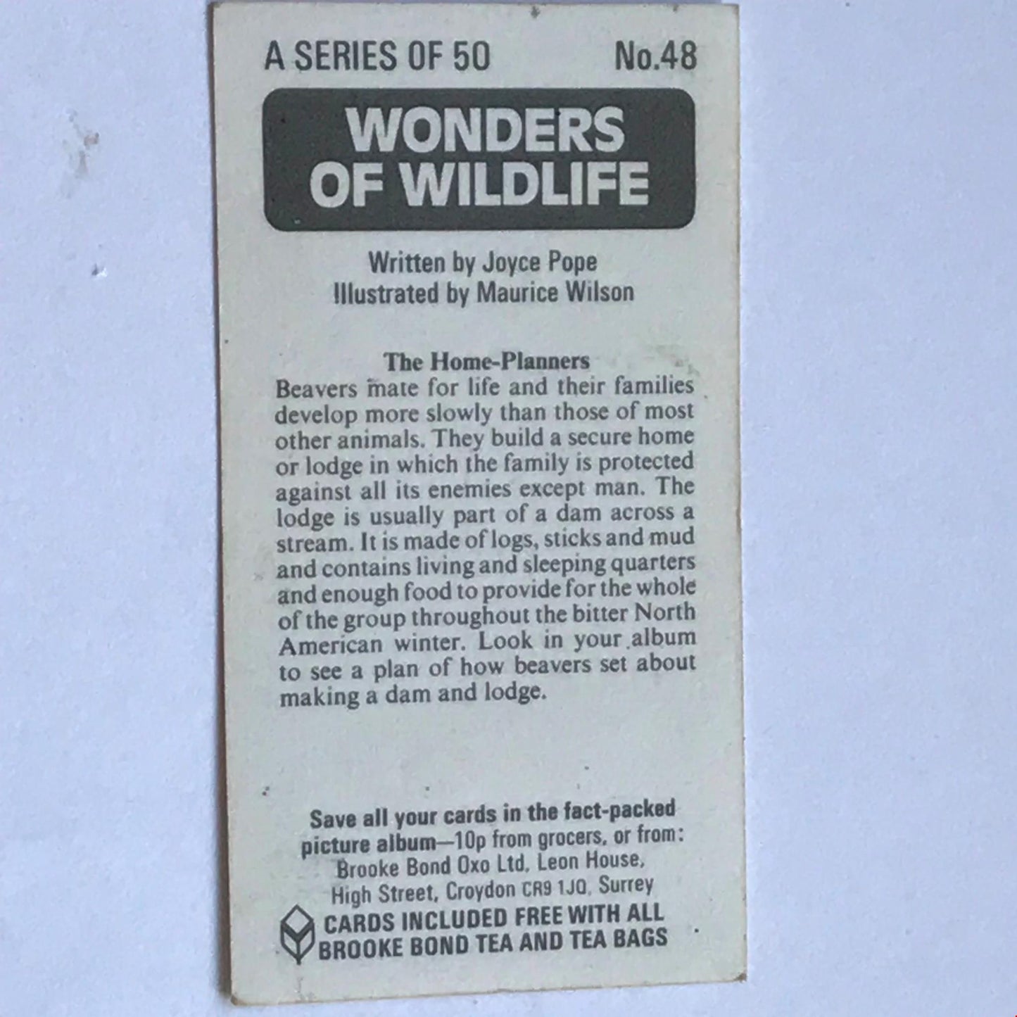 WONDERS OF WILDLIFE Brooke Bond Tea Cards - Sold individually - take your pick