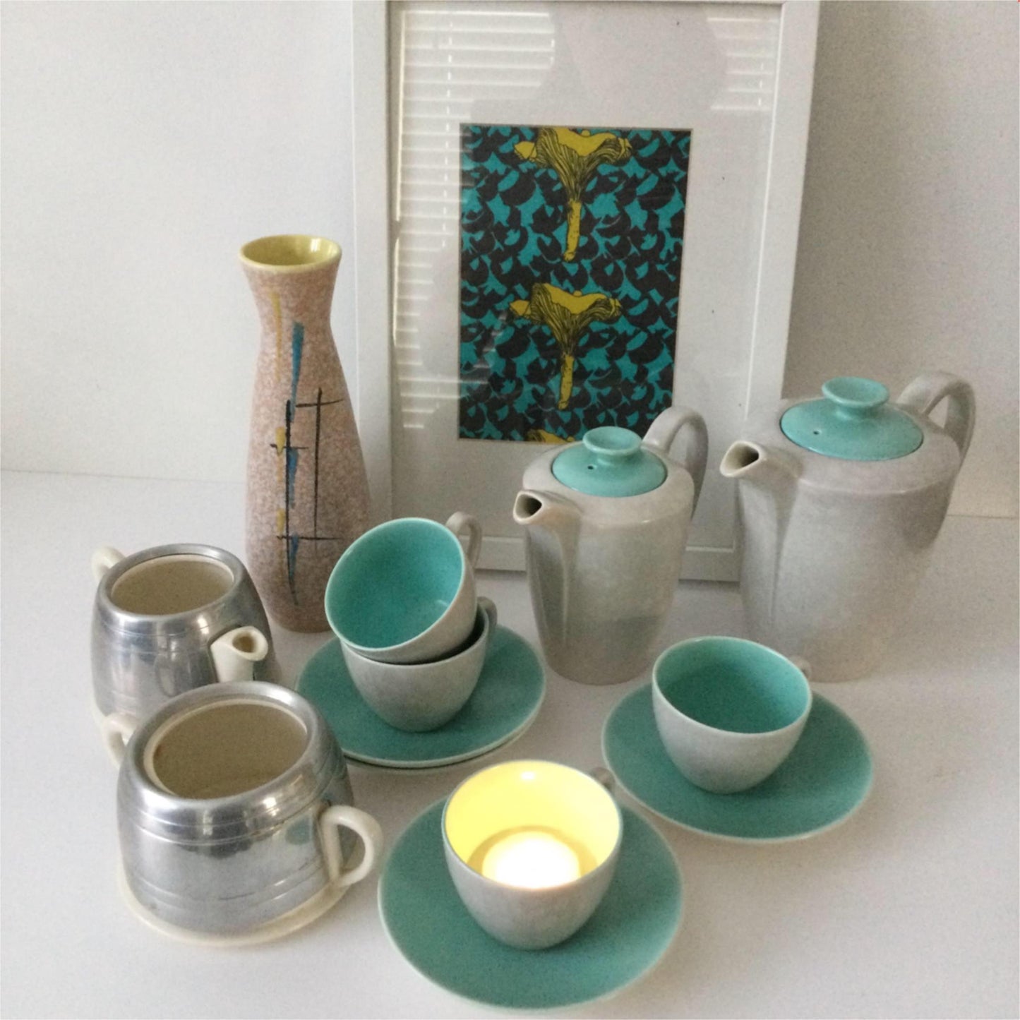40s 50s 60s Poole Pottery SPARE SAUCER Streamline design Aqua Blue twin tone.