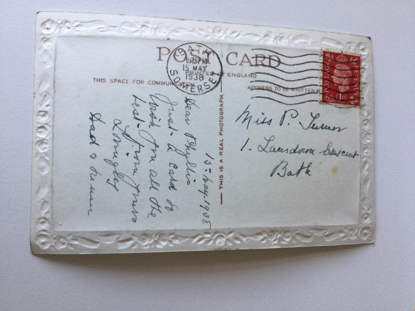 Vintage 21st BIRTHDAY Greetings Postcard sent to 1 LANSDOWN CRESCENT, BATH
