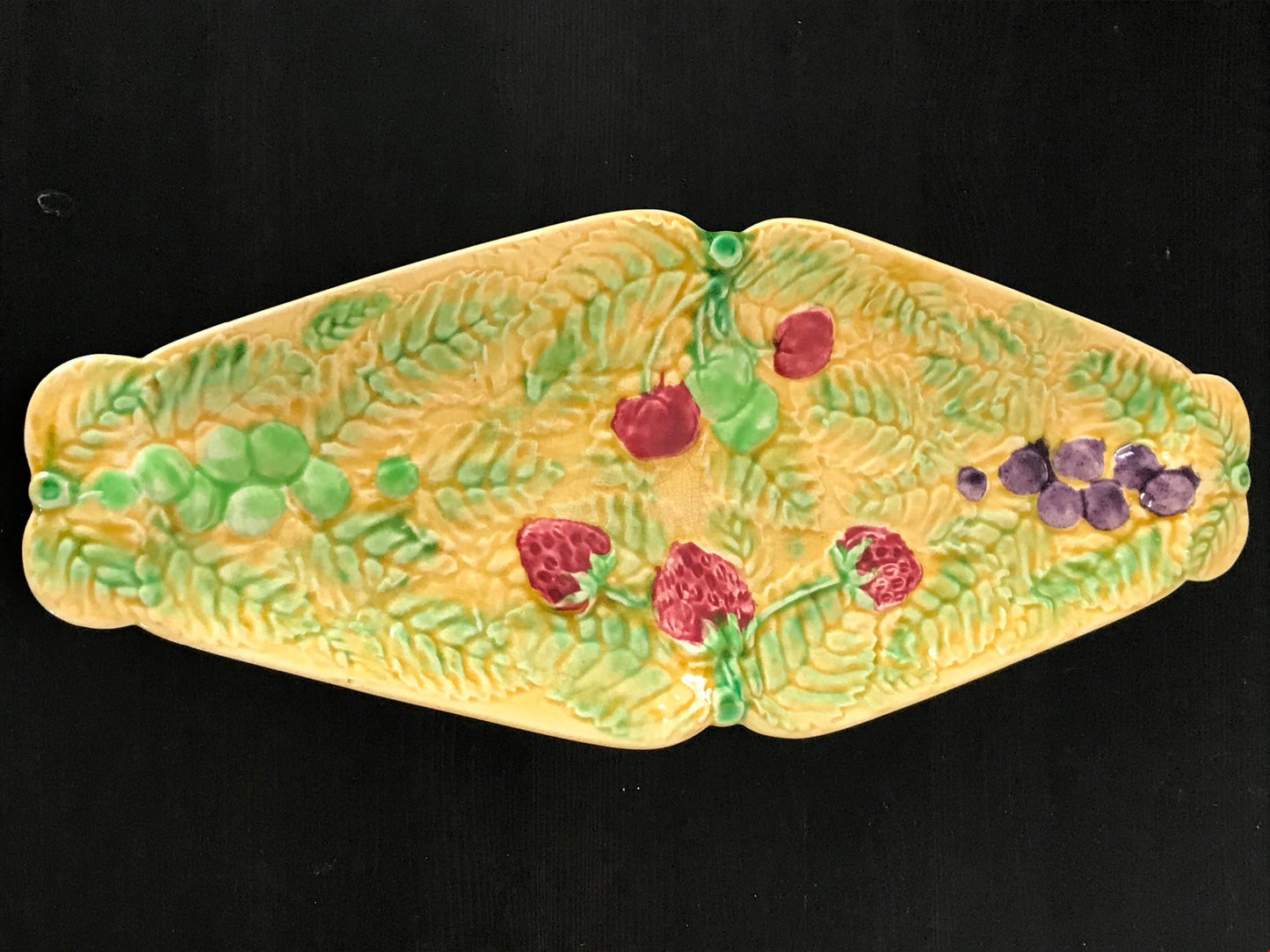 Vintage Majolica Serving Plate Berry Design Shorter and Son length 37cm