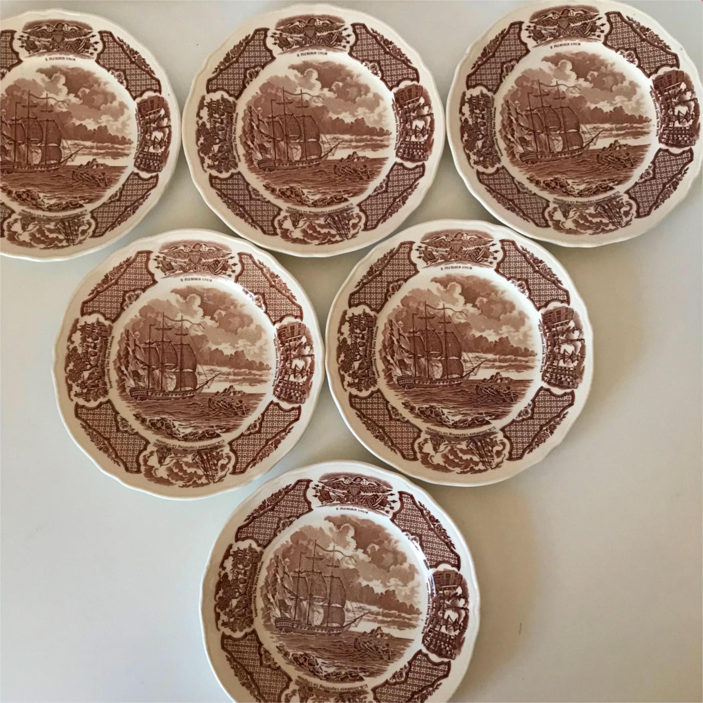 Alfred Meakin retro 1970s set of 6 8” plates Fair Winds brown China America