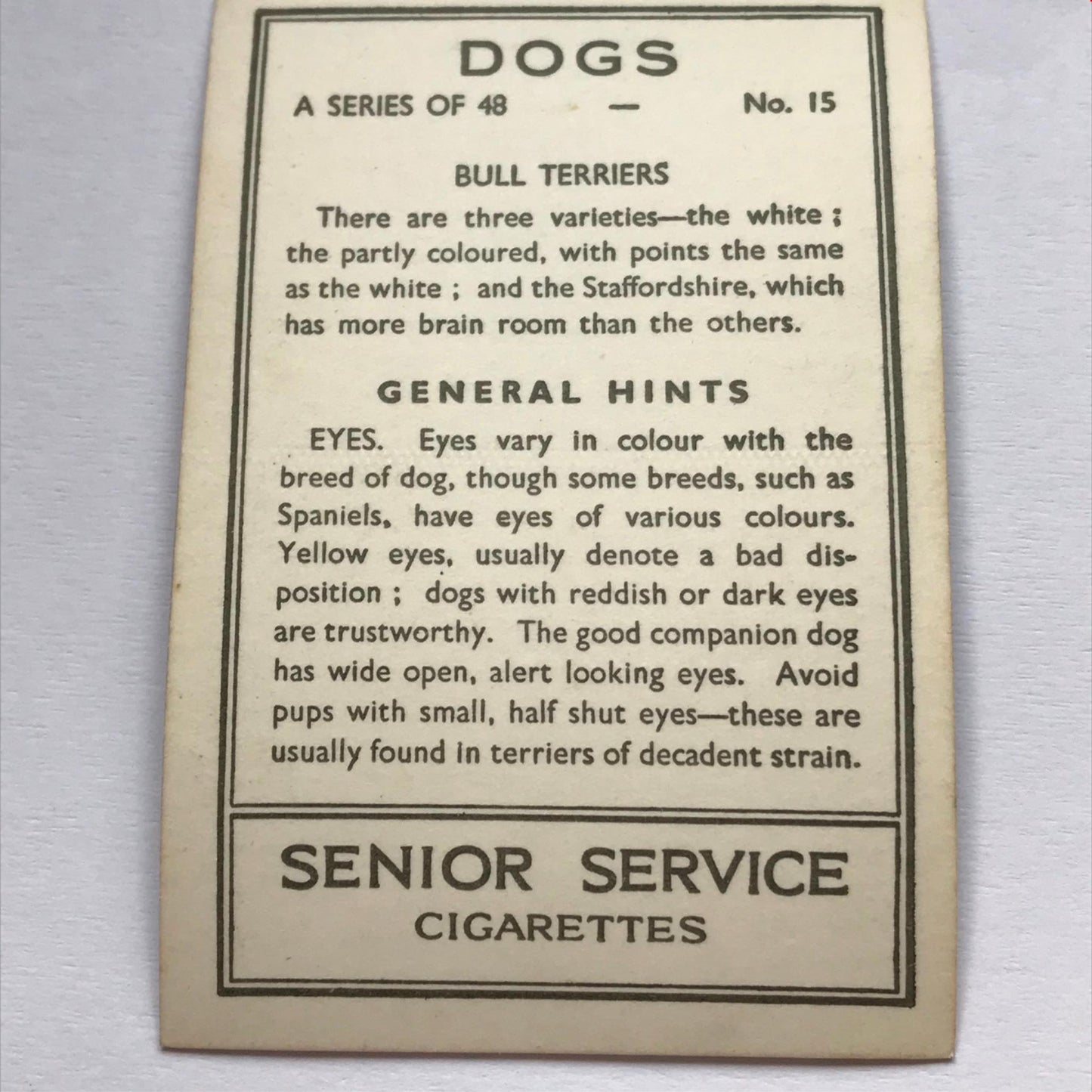DOGS - SENIOR SERVICE CIGARETTE CARDS 1930S PHOTOS - take your pick