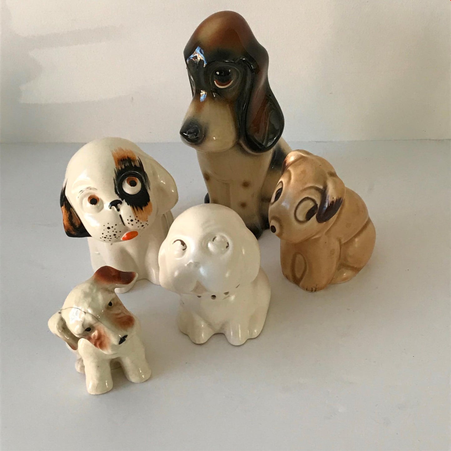 Cute vintage dog ornament - pair of small terriers brown cute puppies playing