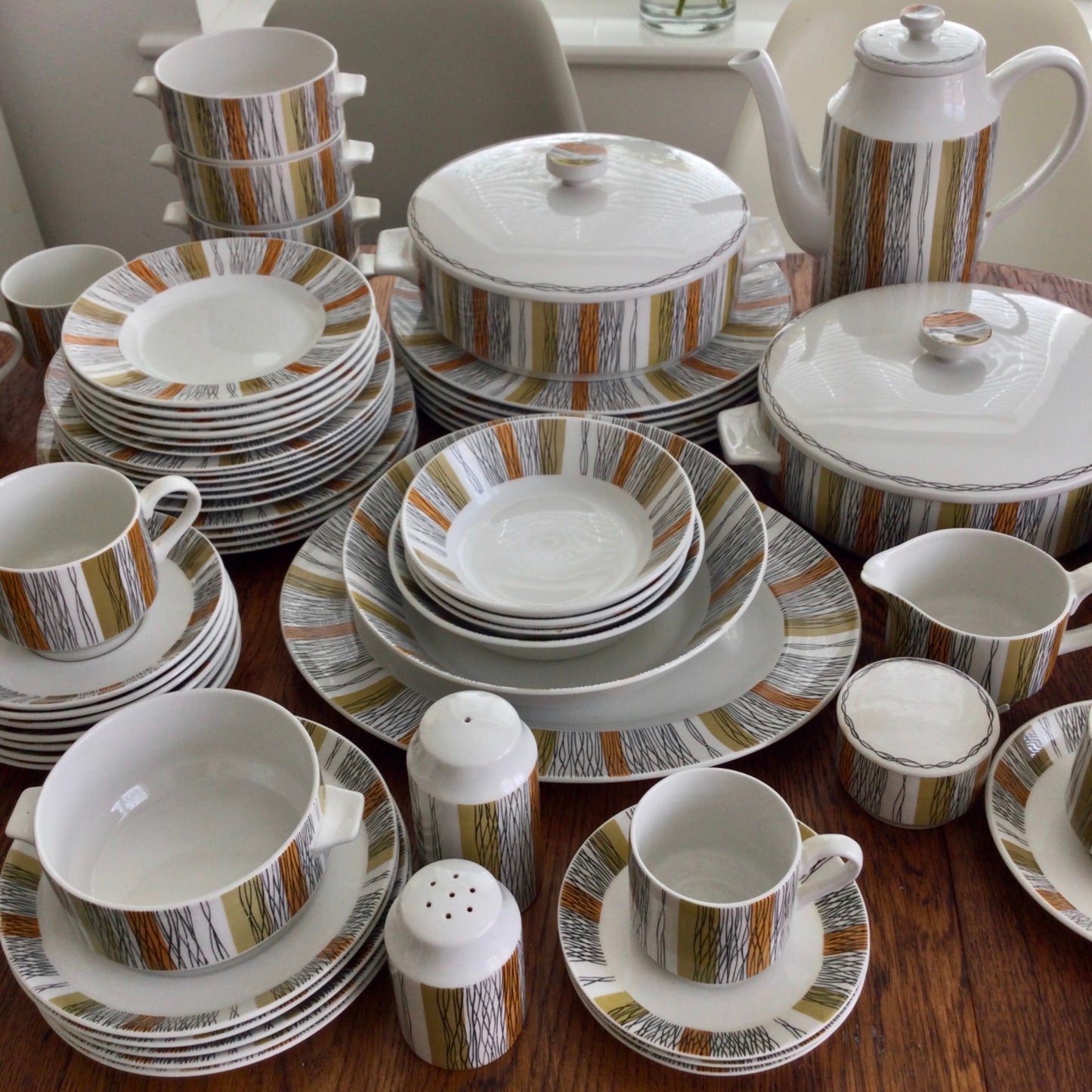 Espresso cup & saucer - retro 60s 70s - Midwinter Sienna - Khaki Orange Black Stripes