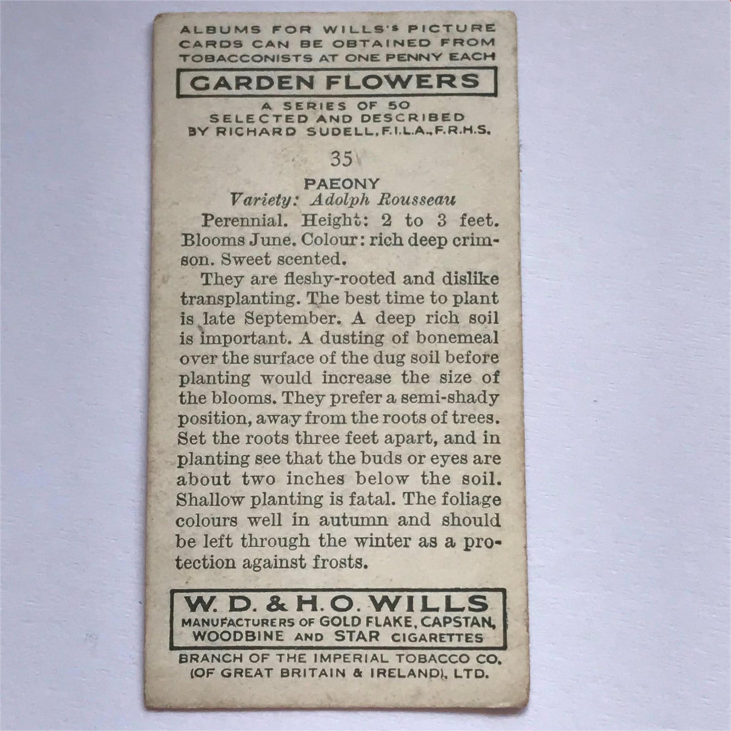 Wills Cigarette Cards GARDEN FLOWERS 1939 1930s - Pick! the ones you want