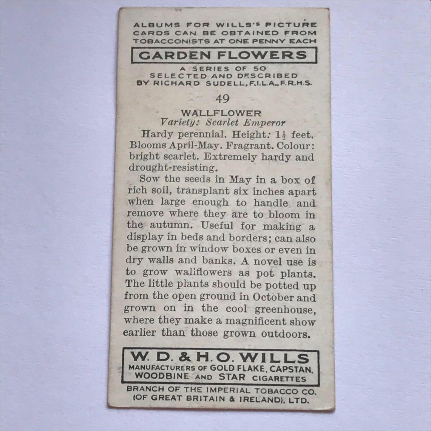 Wills Cigarette Cards GARDEN FLOWERS 1939 1930s - Pick! the ones you want