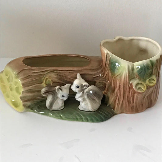 1960s HORNSEA Pottery Log / Tree Trunk Design Indoor Planter / Vase - 1960s - Squirrels - Cute Retro Kitsch