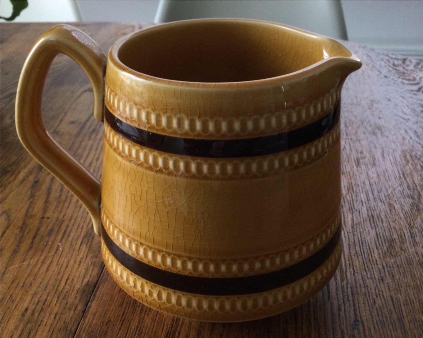VINTAGE RETRO 70s Mustard Brown CUSTARD CREAM JUG STRIPED CHRISTMAS DINNER