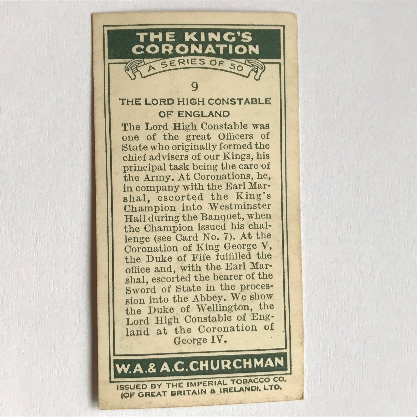 THE KING'S CORONATION 1937 Churchman Cigarette Cards - sold individually