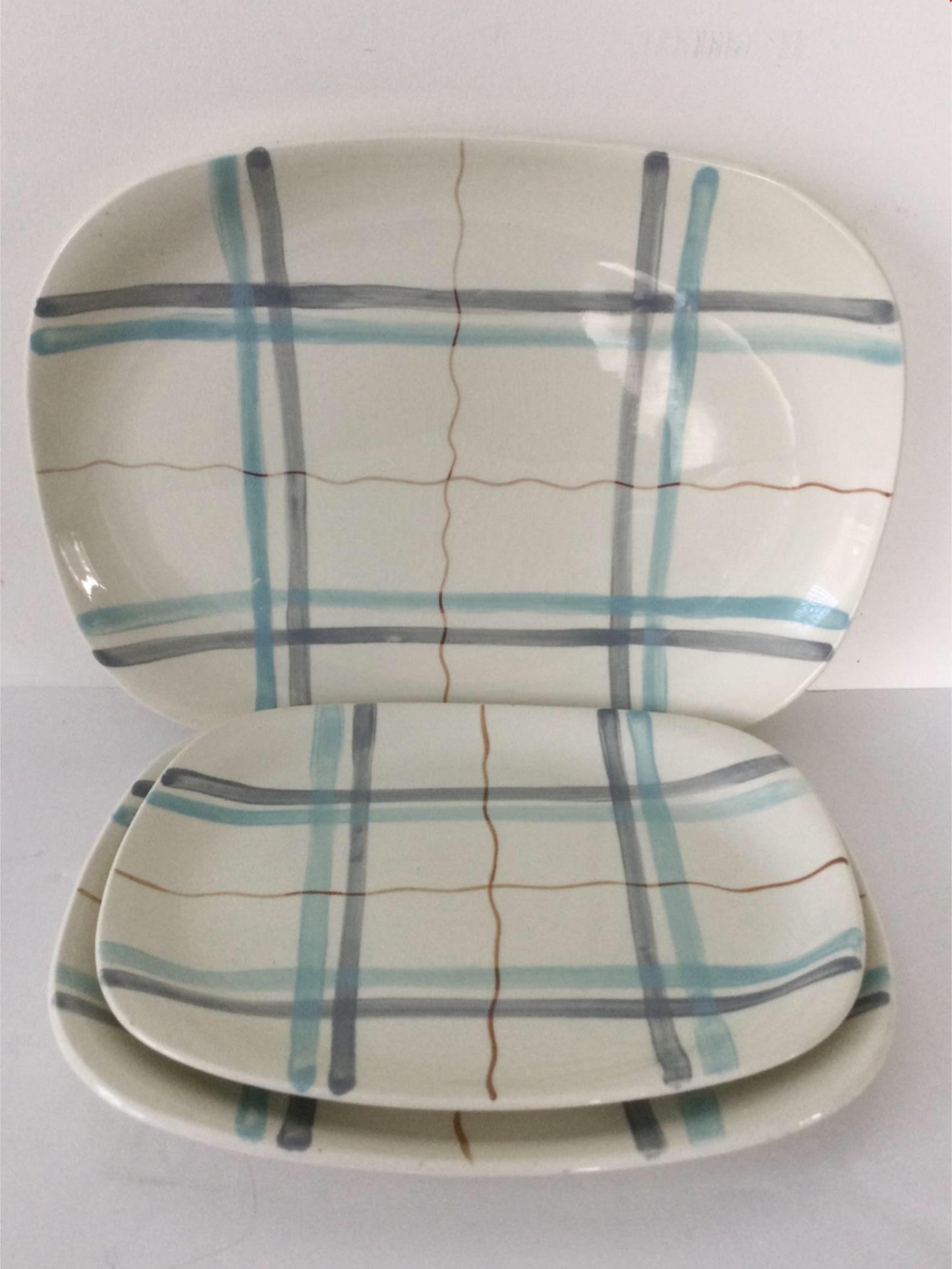 3 x Vintage Retro 1950s serving platters J & G Meakin Horizon blue grey stripes