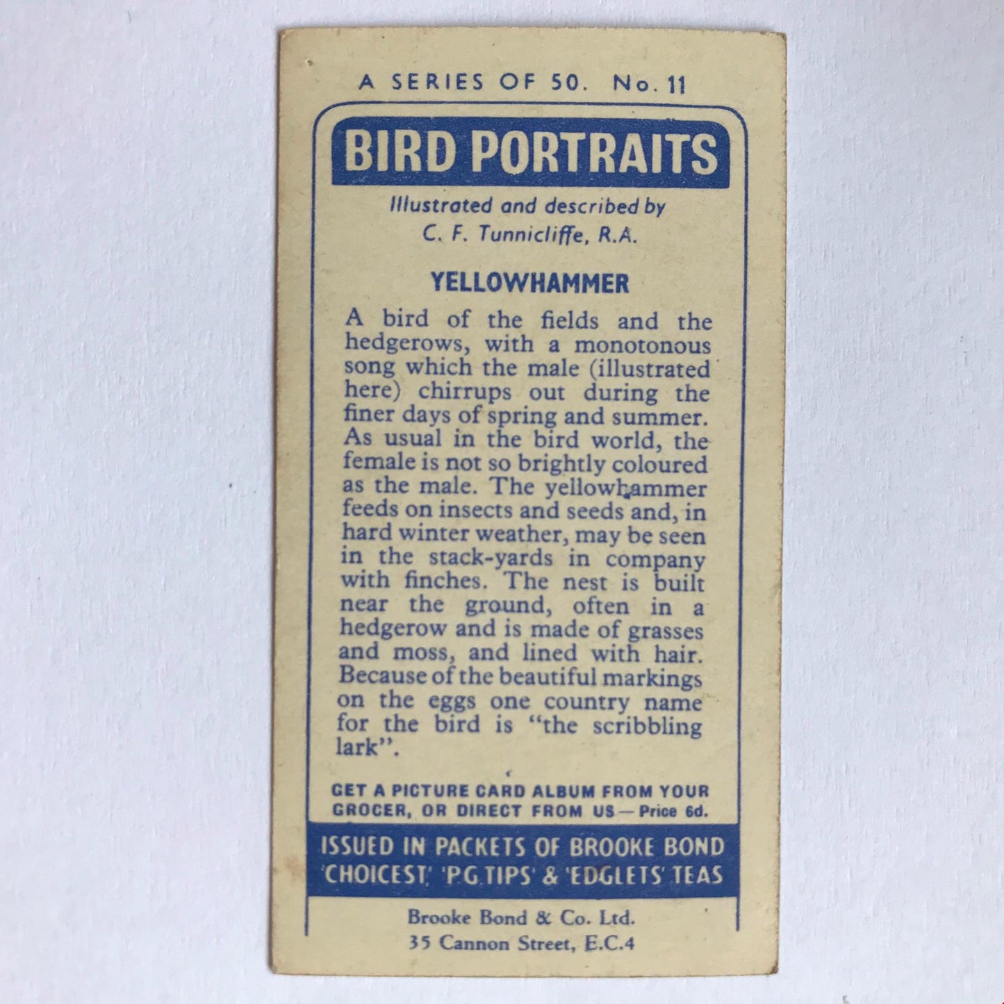 BIRD PORTRAITS Brooke Bond Tea Cards Sold Individually - take your pick