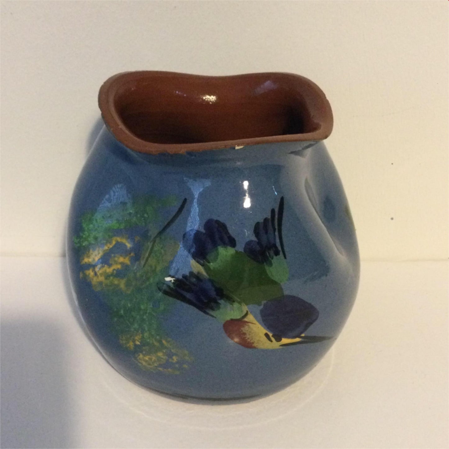 Vintage Studio Devon Pottery Vase Kingfisher design irregular shape 10.5cm high