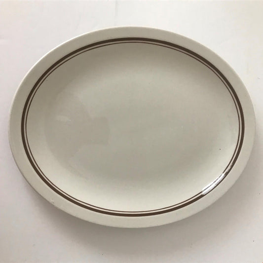 Small Vintage Serving Platter - Ultraline Duraline Hotelware - White With Brown Trim - 11"