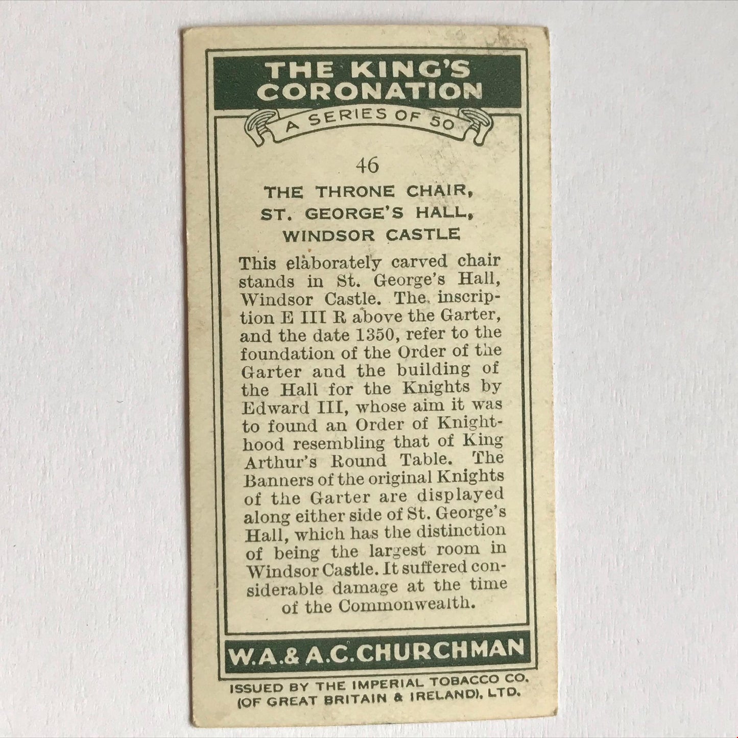 THE KING'S CORONATION 1937 Churchman Cigarette Cards - sold individually