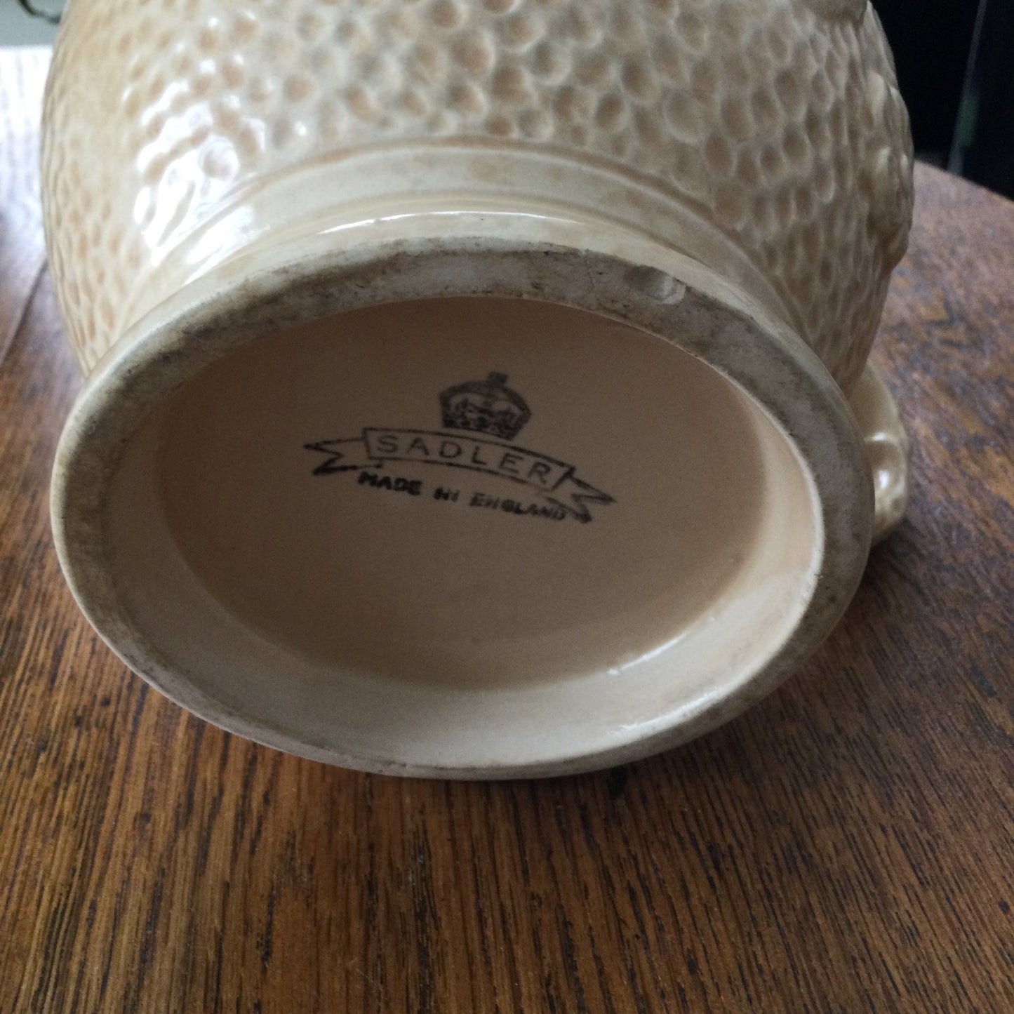 Sadler Vintage Mid Century Soft Matt Glazed Bulbous Round Jug Cream Beige Textured Flowers