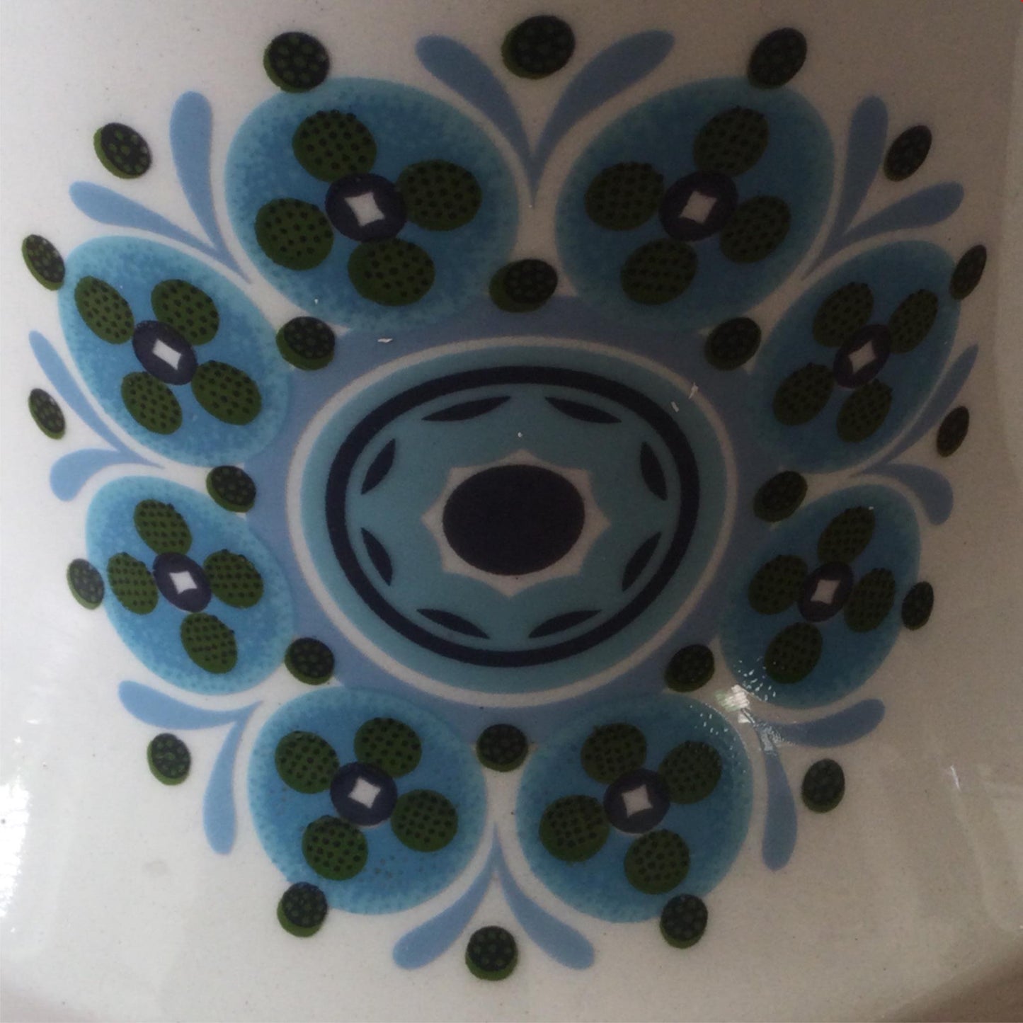 Vintage cheery pretty floral jug. White with retro blue stylised flowers. English 1960s.