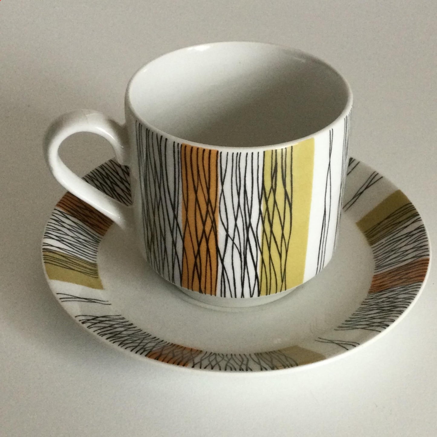 Espresso cup & saucer - retro 60s 70s - Midwinter Sienna - Khaki Orange Black Stripes