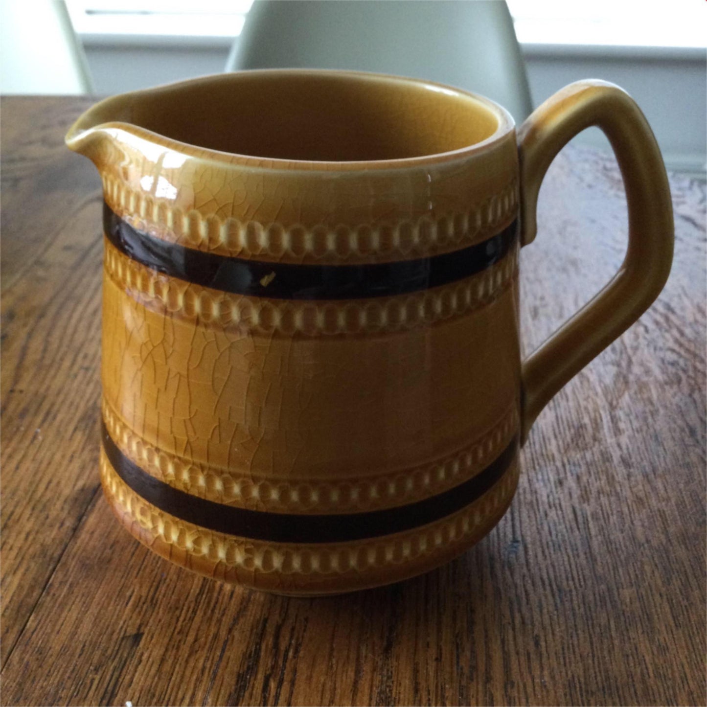 VINTAGE RETRO 70s Mustard Brown CUSTARD CREAM JUG STRIPED CHRISTMAS DINNER