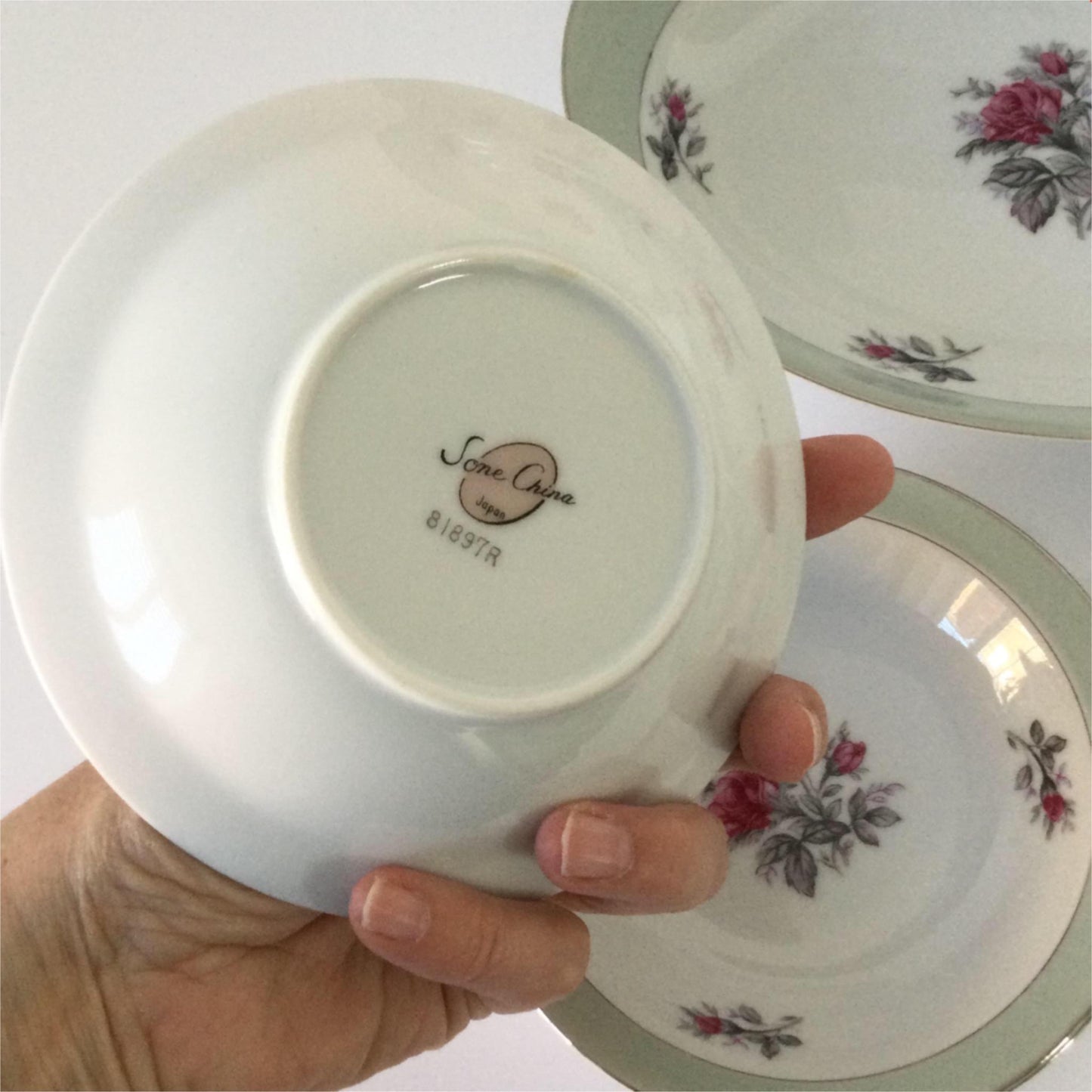 Vintage SONE china PLATES & BOWLS Mid century Rose design. Made in Japan 81897R