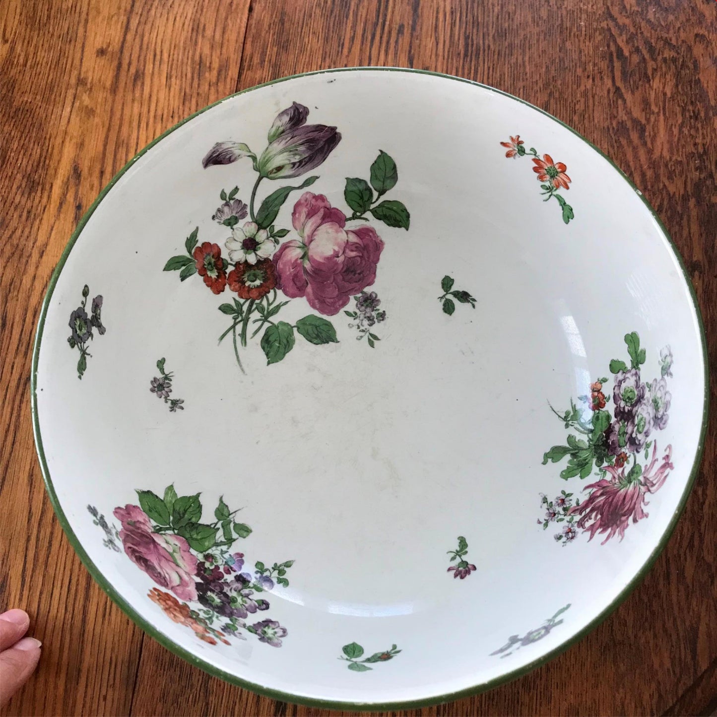 Royal Doulton Vintage Floral Fruit Bowl / Serving Bowl 1930s Cream Green Purple