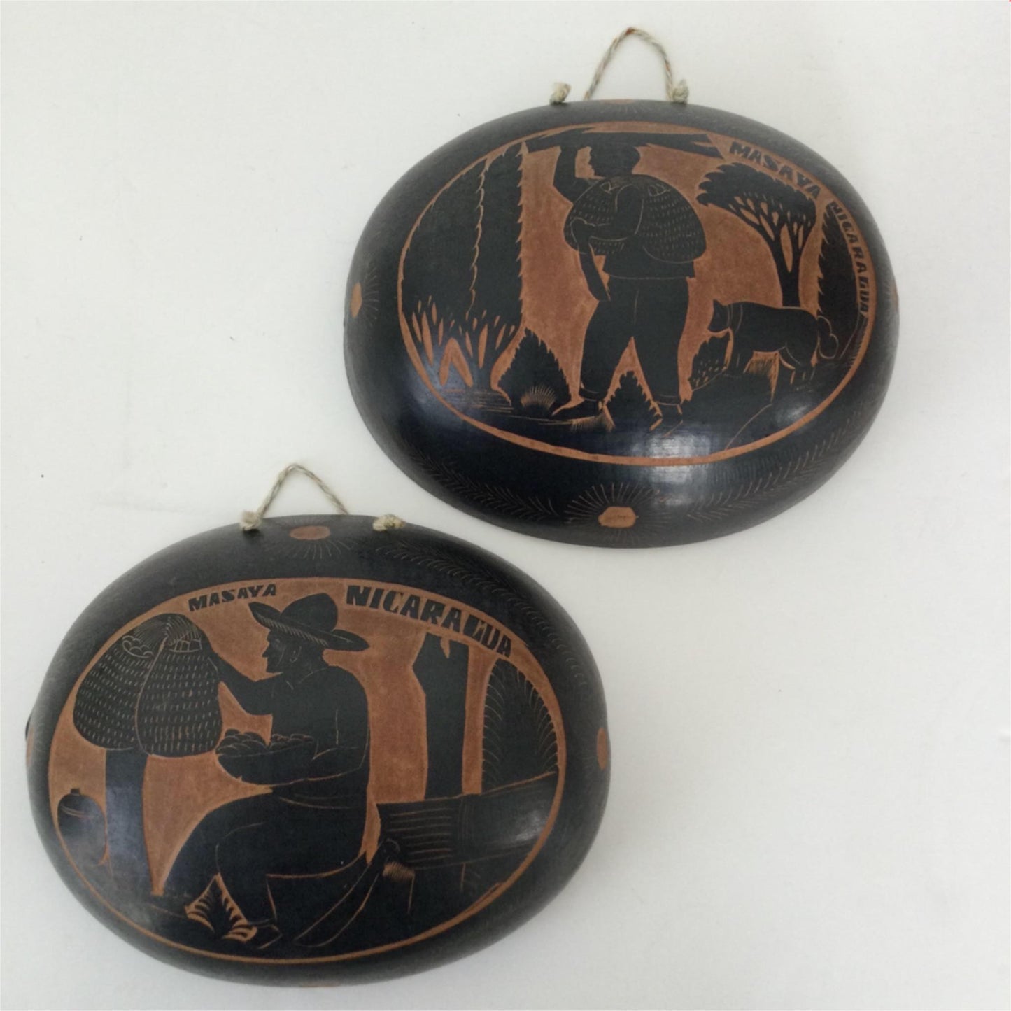 Carved coconut shell wall art / decor from Masaya, Nicaragua - Souvenir - Rustic Decor - Wooden Carving