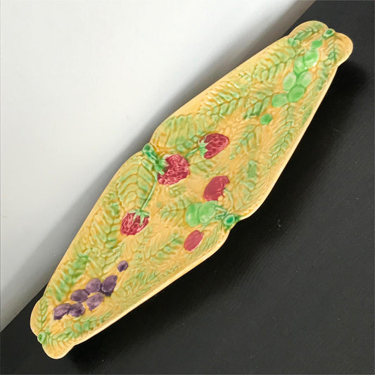 Vintage Majolica Serving Plate Berry Design Shorter and Son length 37cm
