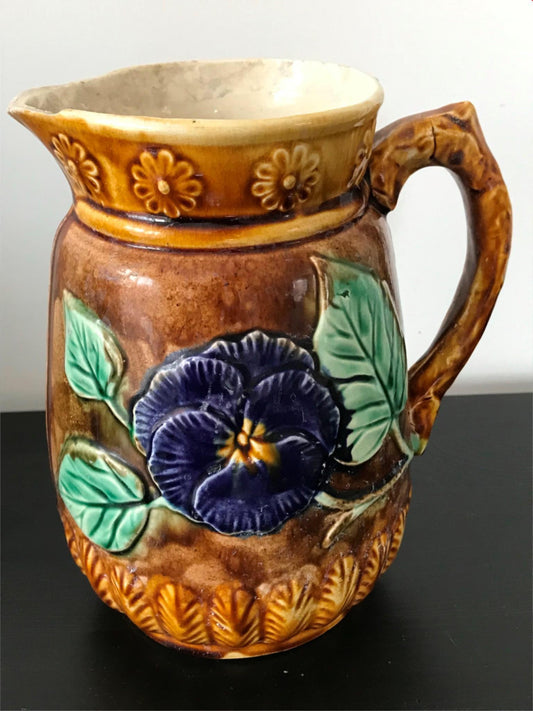 VINTAGE RETRO Brown floral Rustic Style Jug Vase Pitcher. Country Kitchen Decor