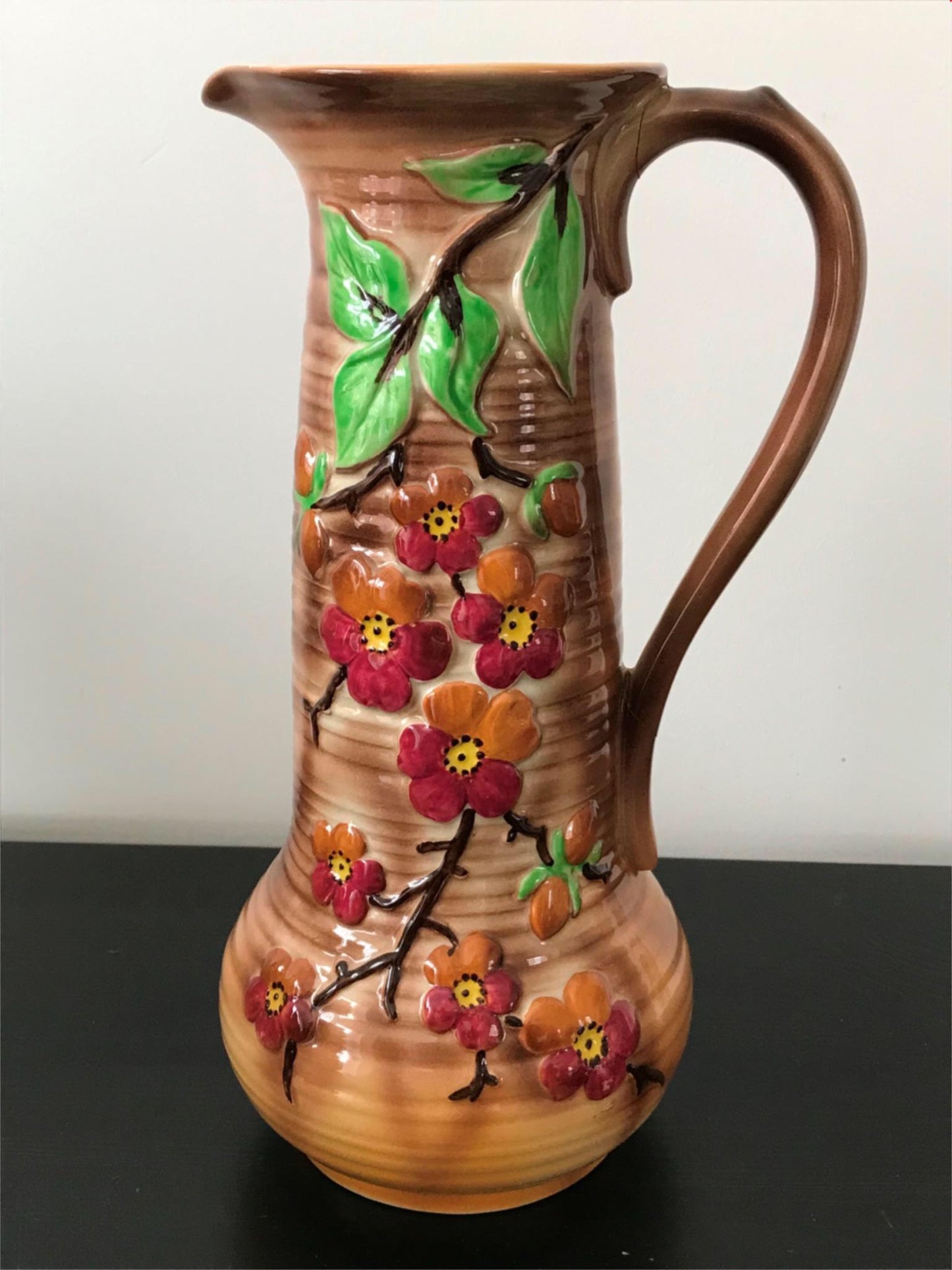 VINTAGE ROYAL ART POTTERY JUG VASE TALL SLIM BLOSSOM DESIGN ART DECO 26cm